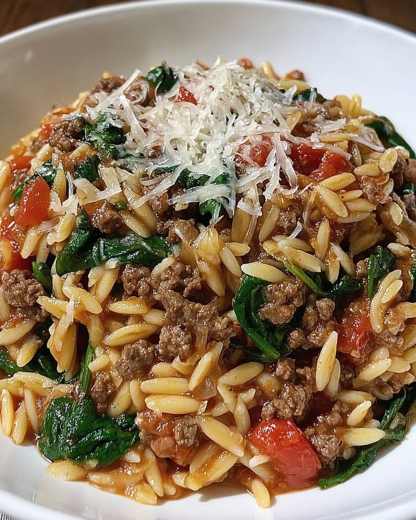Creamy Ground Beef Orzo