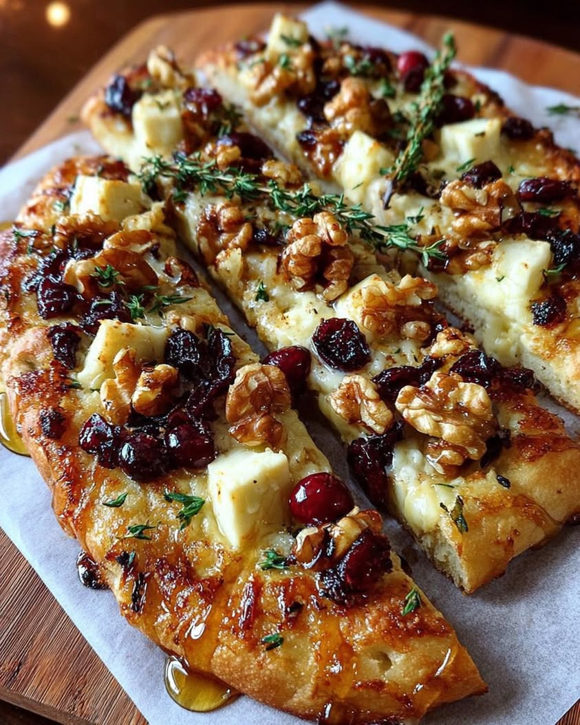 Crispy Flatbread with Brie, Cranberries & Hot Honey Drizzle Recipe