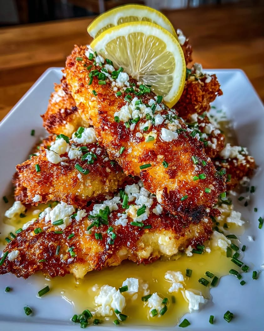 Crispy Hot Honey Lemon Feta Chicken Tenders: Easy Weeknight Dinner Recipe