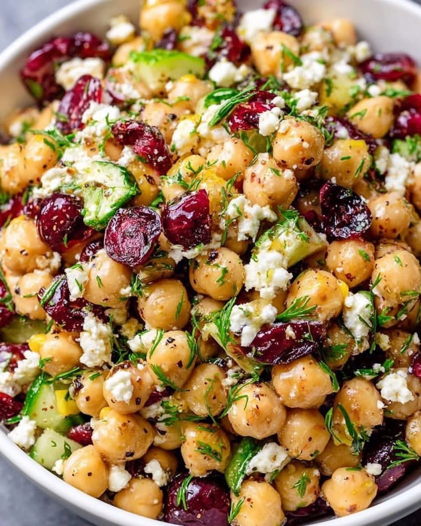 Feta and Cranberry Chickpea Salad with Lemon Vinaigrette Recipe