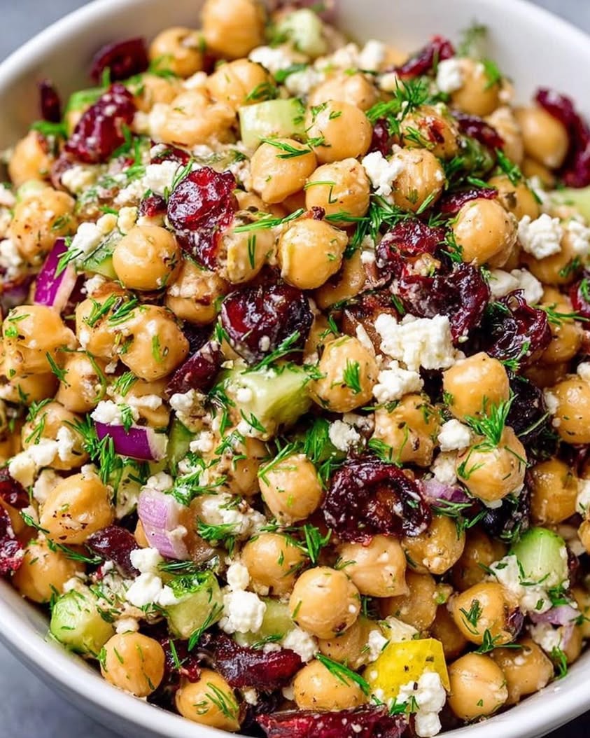 Feta and Cranberry Chickpea Salad with Lemon Vinaigrette