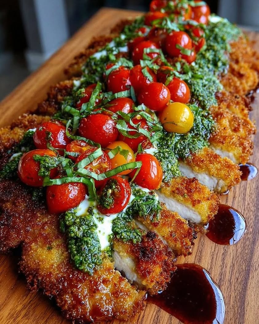 Golden Fried Chicken Cutlets with Whipped Feta and Basil Oil