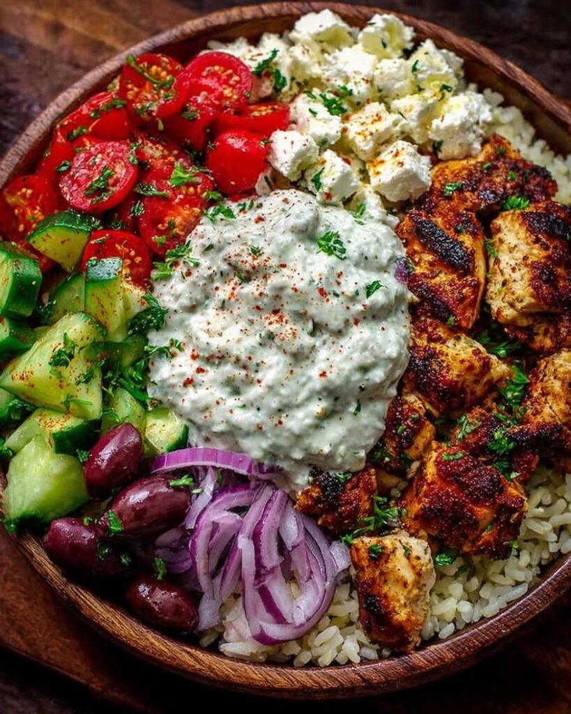 Greek Chicken Souvlaki Bowls with Garlic Sauce
