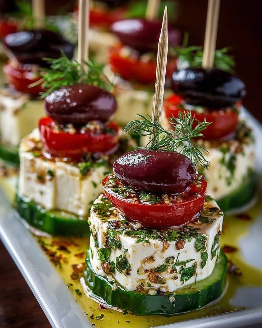 Greek Feta Cucumber Bite Skewers