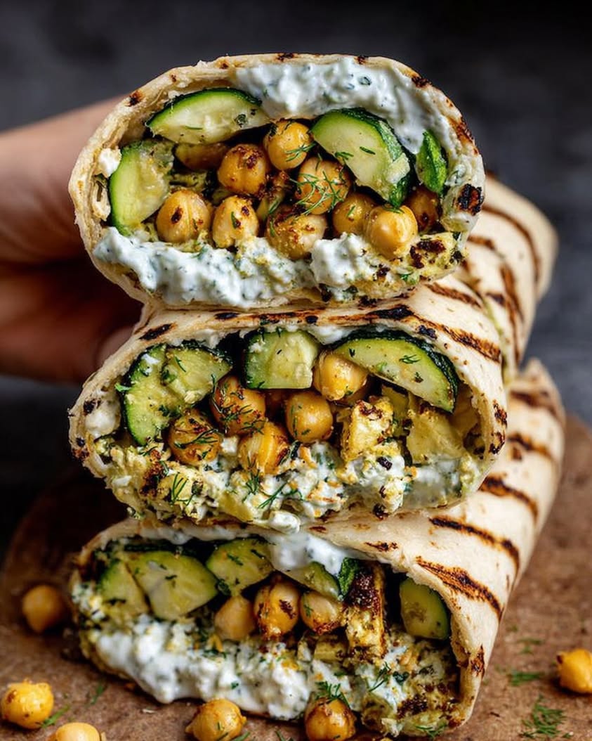 Grilled Zucchini Feta Chickpea Wrap with Herbed Yogurt 1