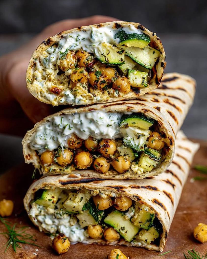 The Ultimate Grilled Zucchini & Feta Chickpea Wrap with Herbed Yogurt