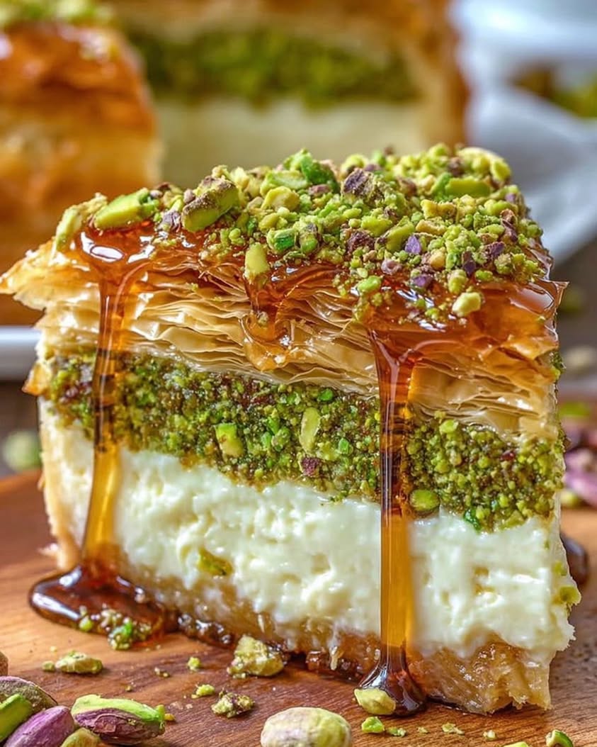 Indulgent Honeyed Pistachio Baklava Cheesecake Recipe