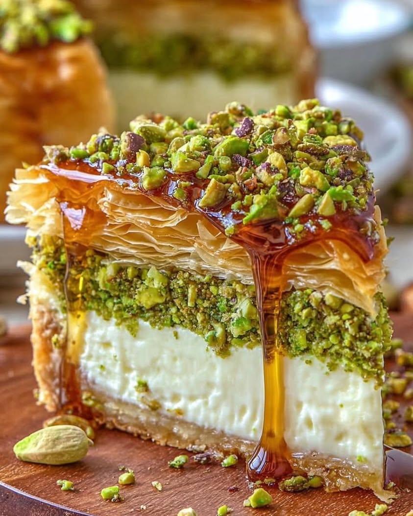 Honeyed Pistachio Baklava Cheesecake