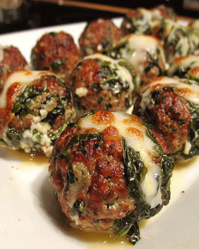 Mozzarella Stuffed Spinach Garlic Meatballs Recipe