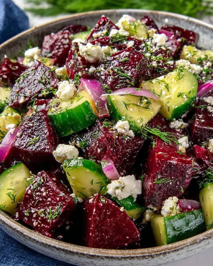 Roasted Beet Cucumber Feta Salad