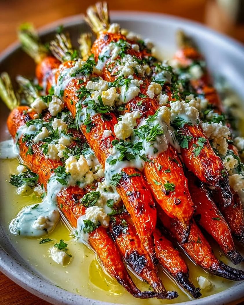 The Perfect Side Dish: Roasted Garlic Butter Carrots with Lemon Feta Sauce