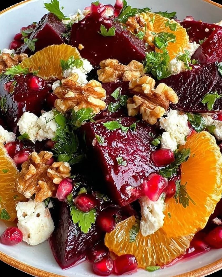 A Vibrant Ruby Beet & Citrus Salad with Feta and Walnuts Recipe