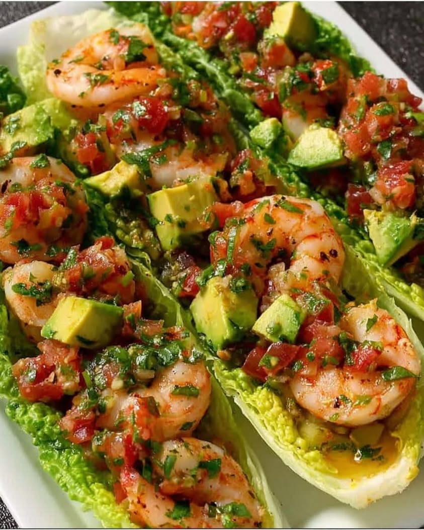 Shrimp Avocado Lettuce Boats