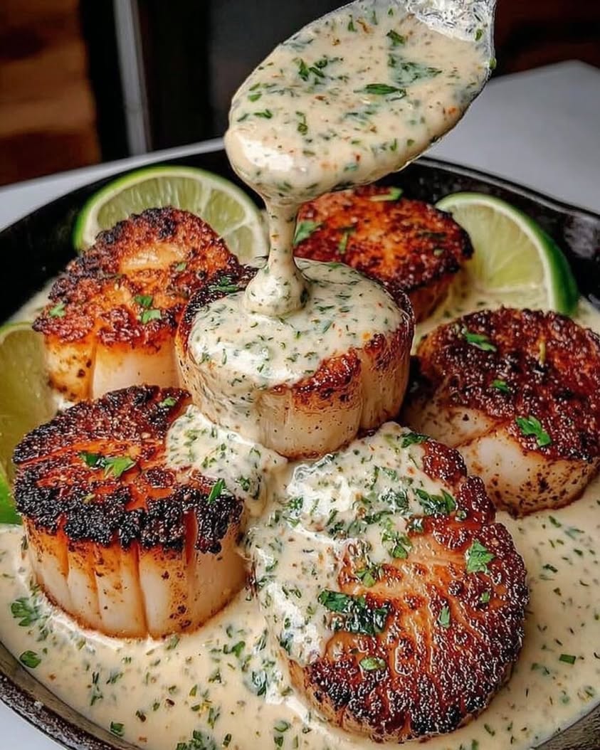 Sizzling Scallops with Zesty Lime Cilantro Sauce: A Quick Gourmet Dinner