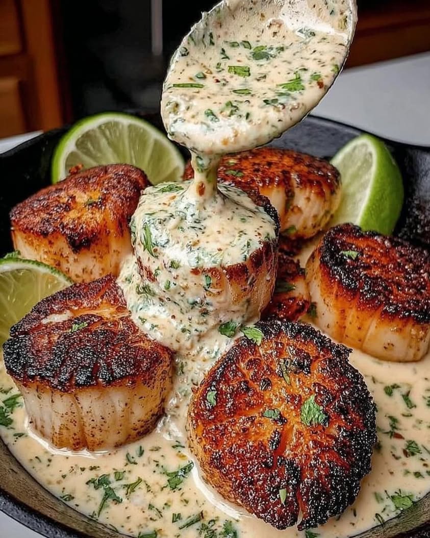 Sizzling Scallops with Zesty Lime Cilantro Sauce Recipe