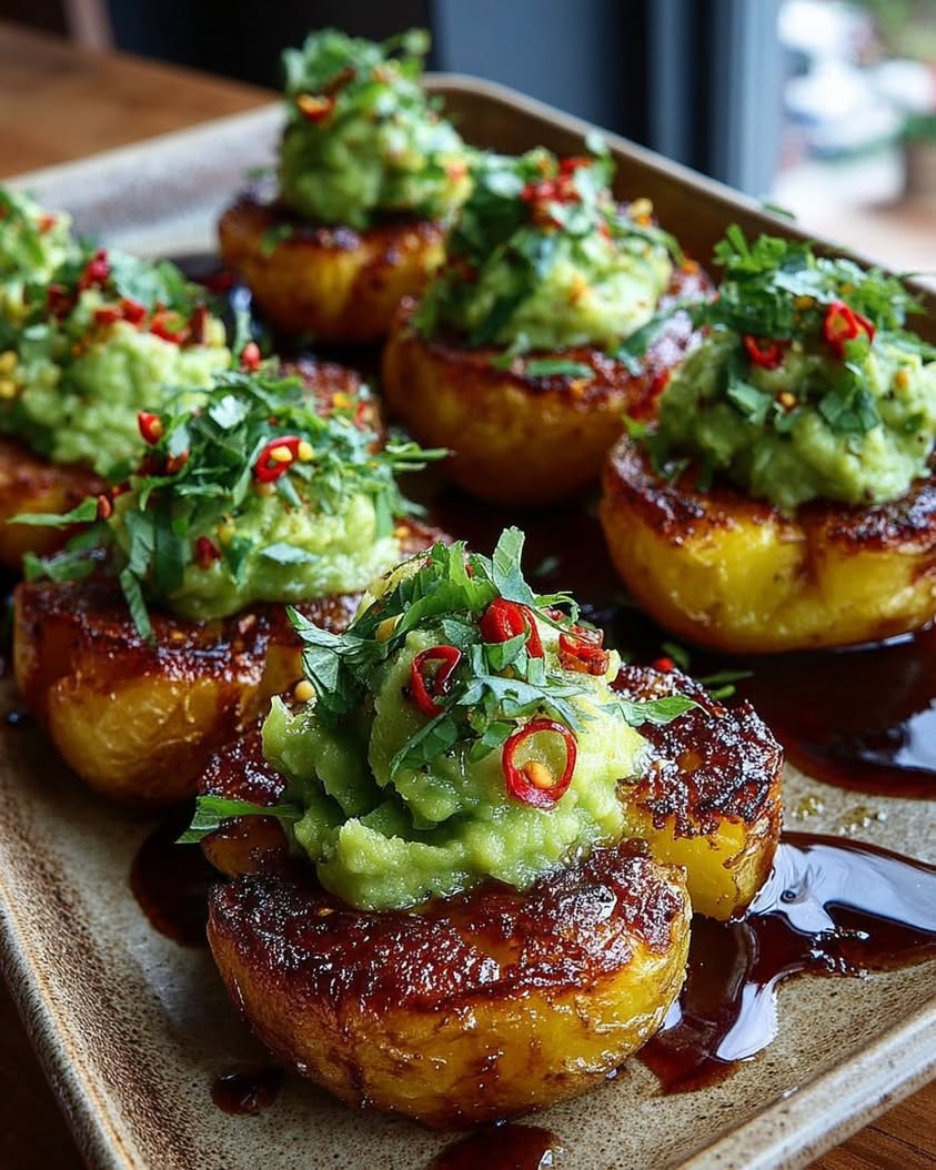 Smashed Potatoes with Creamy Avocado and Chili Honey: The Perfect Side