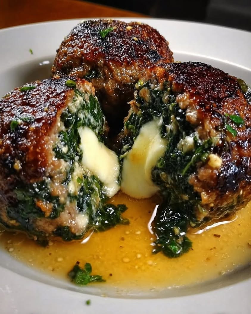 Spinach Garlic Meatballs Stuffed with Mozzarella 1
