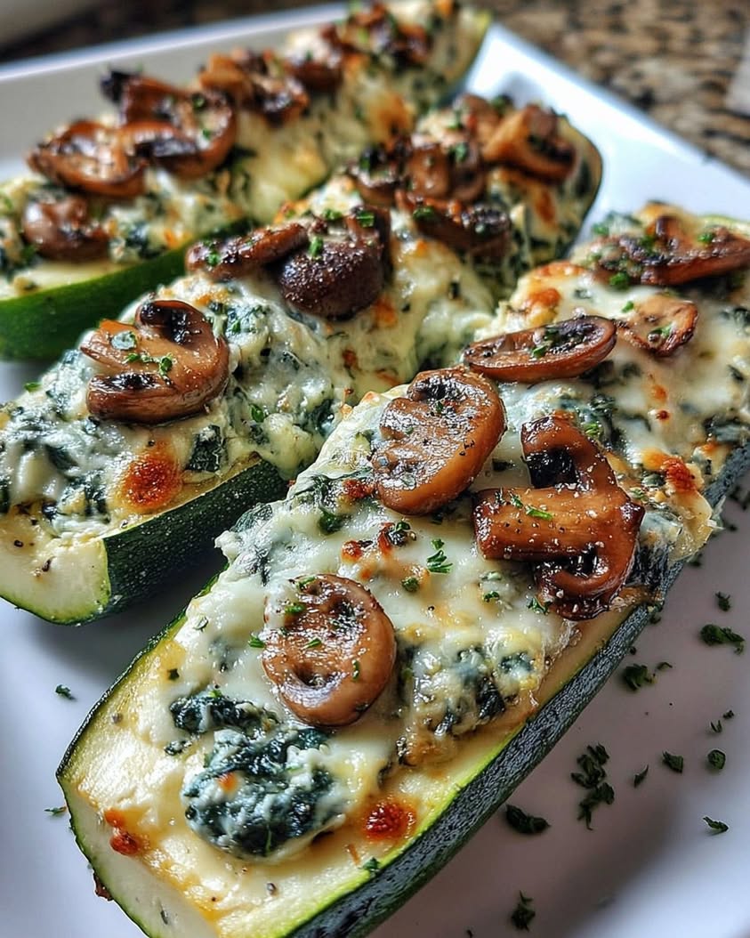 The Best Spinach, Mushroom, and Ricotta Stuffed Zucchini Boats Recipe
