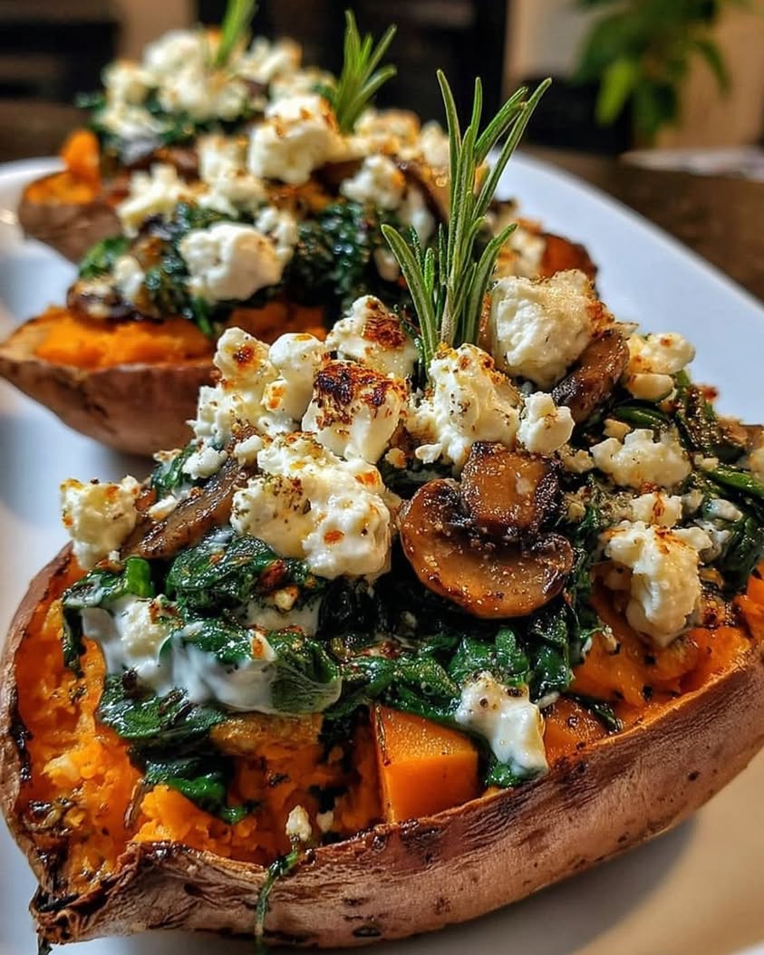 Savory Stuffed Sweet Potatoes with Lemon Garlic Yogurt Sauce