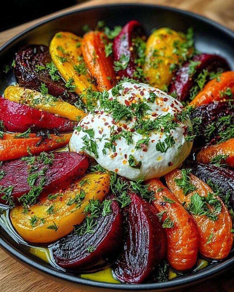 Vibrant Roasted Beets Carrots with Creamy Burrata Salad