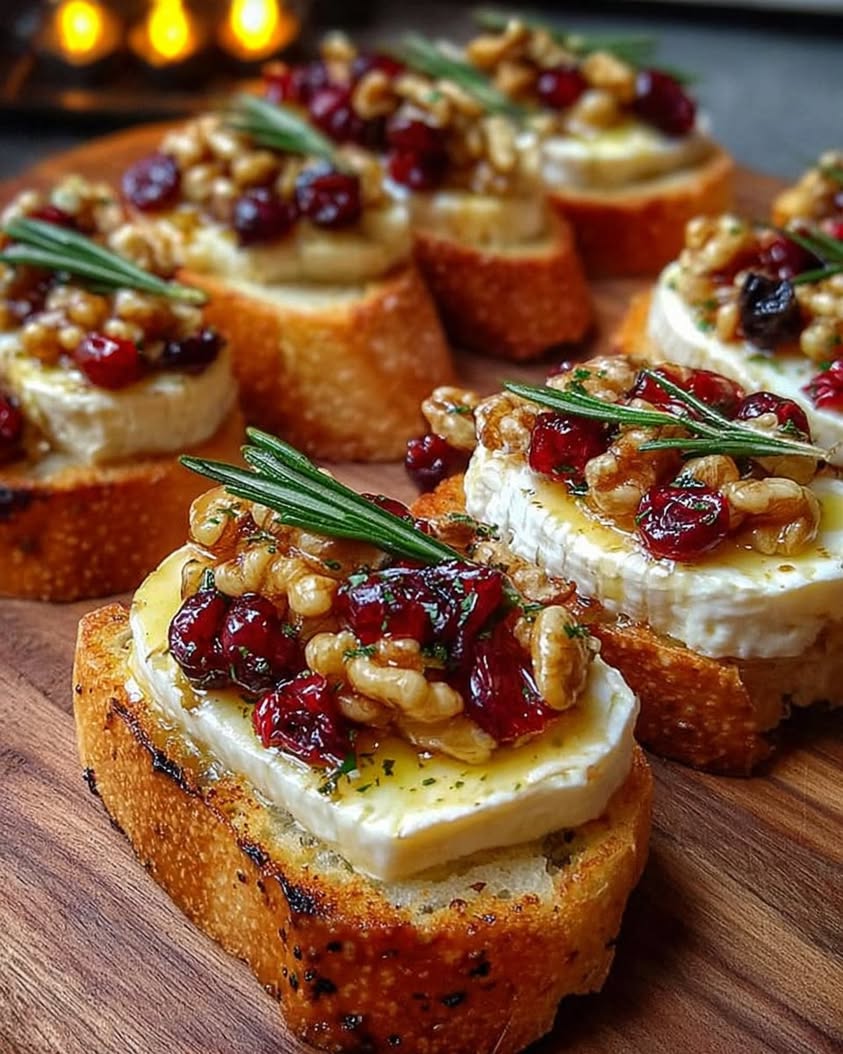 Warm Brie and Cranberry Walnut Crostini with Hot Honey Recipe