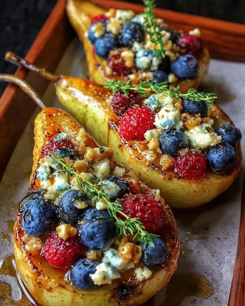 Baked Pears with Berries Honey Walnuts Blue Cheese