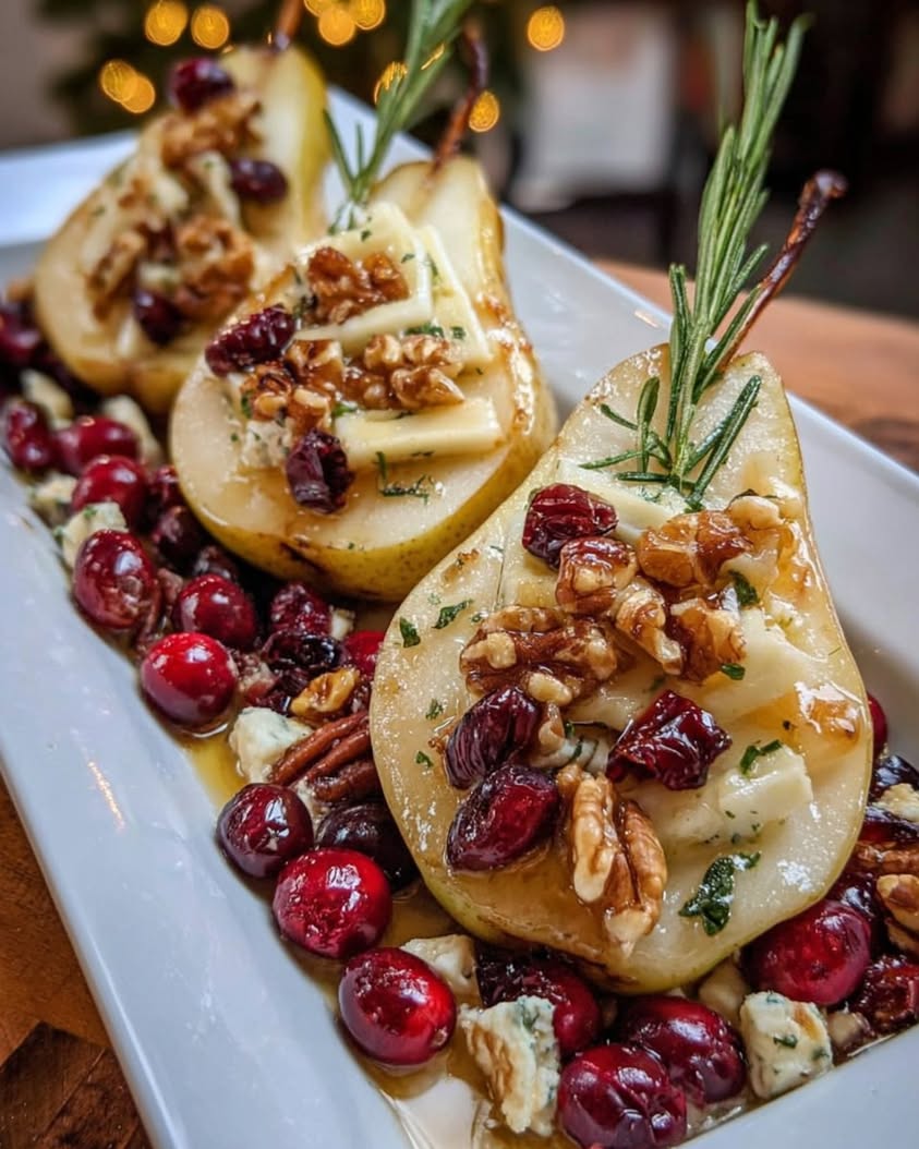 Baked Pears with Brie Walnuts and Cranberries 1