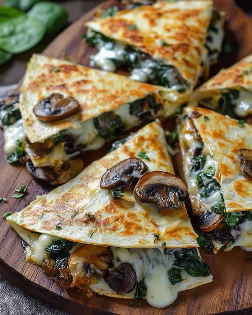 Baked Spinach Mushroom Quesadillas