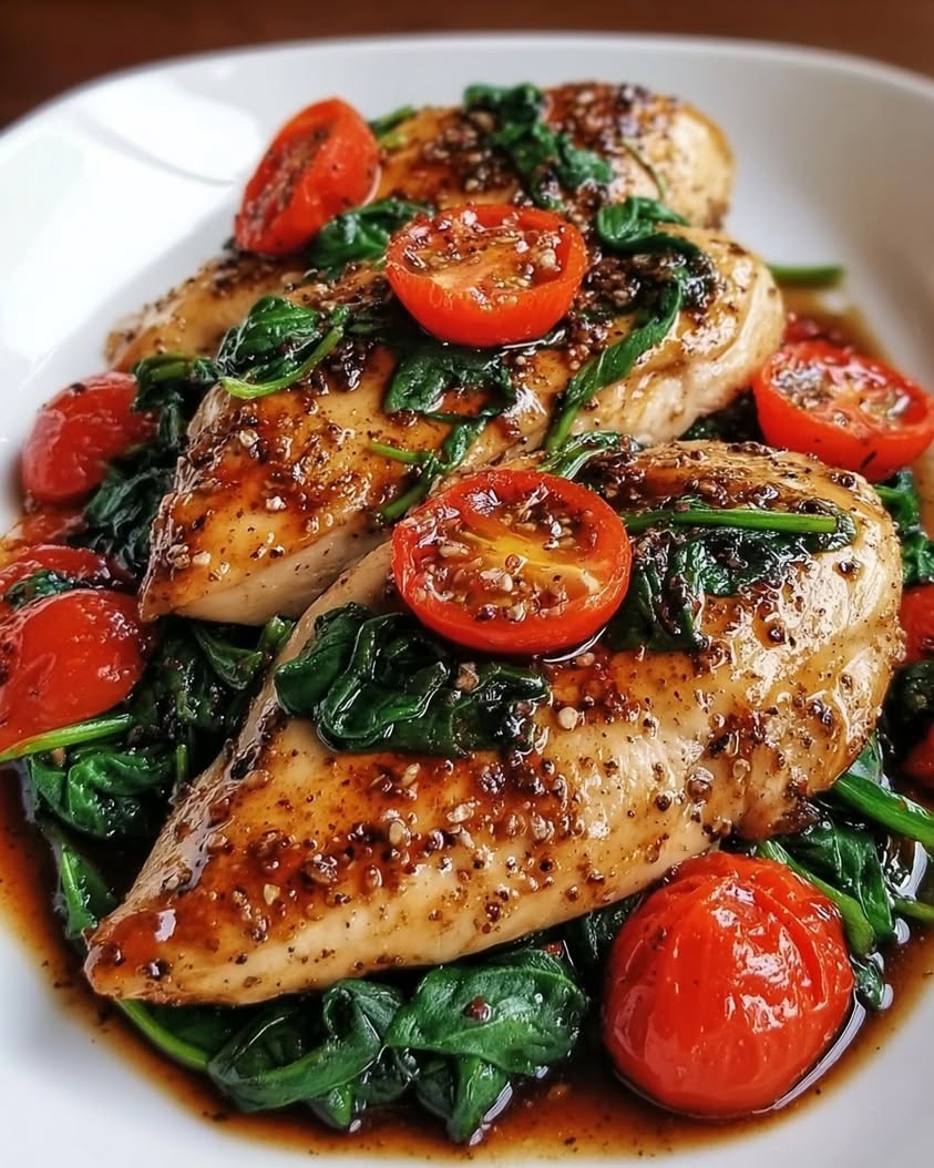 Balsamic Chicken Breast with Spinach and Tomatoes