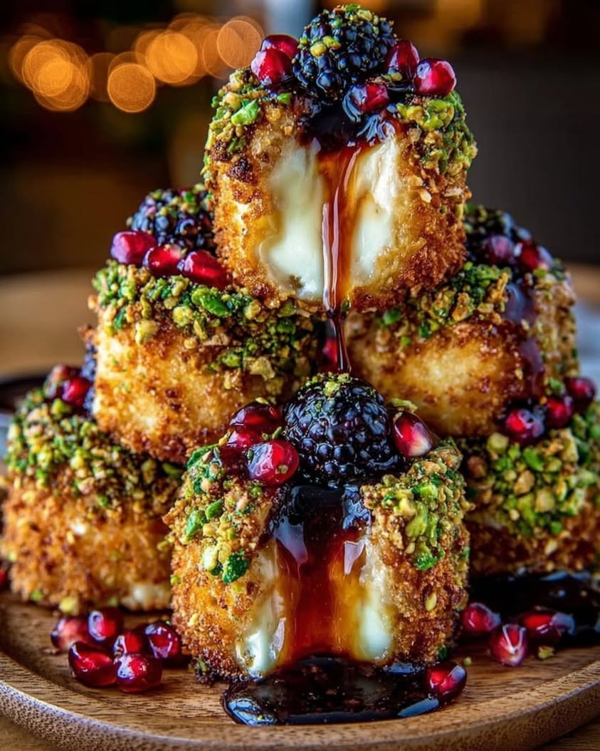 Blackberry Hot Honey Brie Bites with Crispy Pistachio Crust Pomegranate Crunch 1