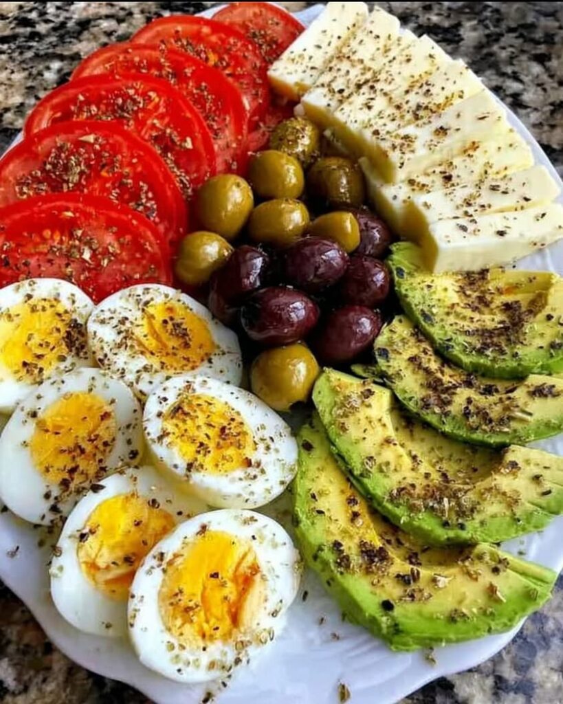 Breakfast Power Plate Mediterranean Protein Breakfast Plate with Eggs Avocado Olives 1