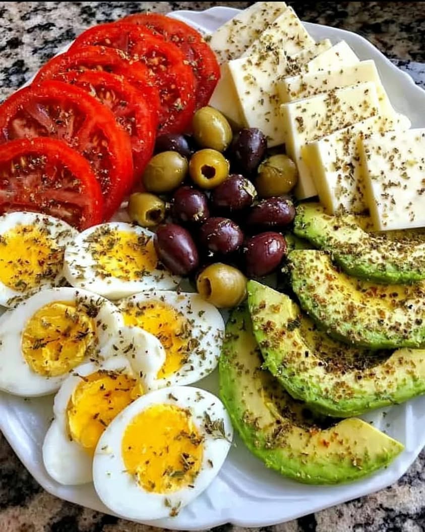 Breakfast Power Plate Mediterranean Protein Breakfast Plate with Eggs Avocado Olives 2