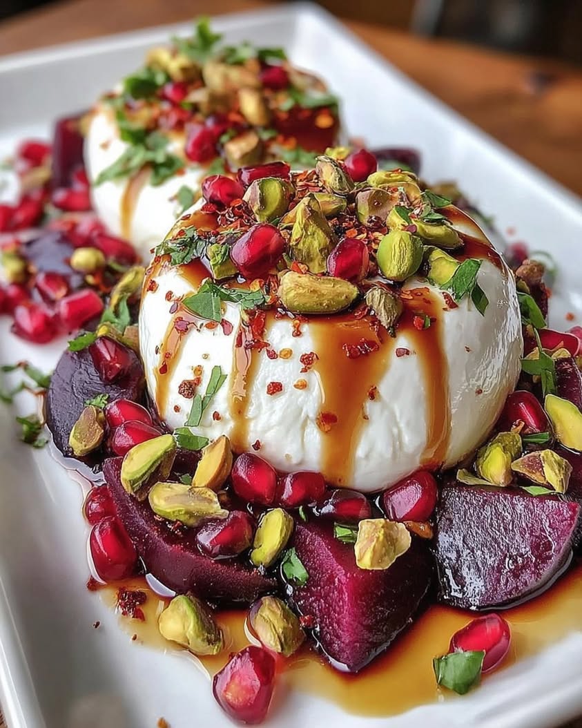 The Ultimate Burrata and Roasted Beet Salad with Pomegranate Glaze