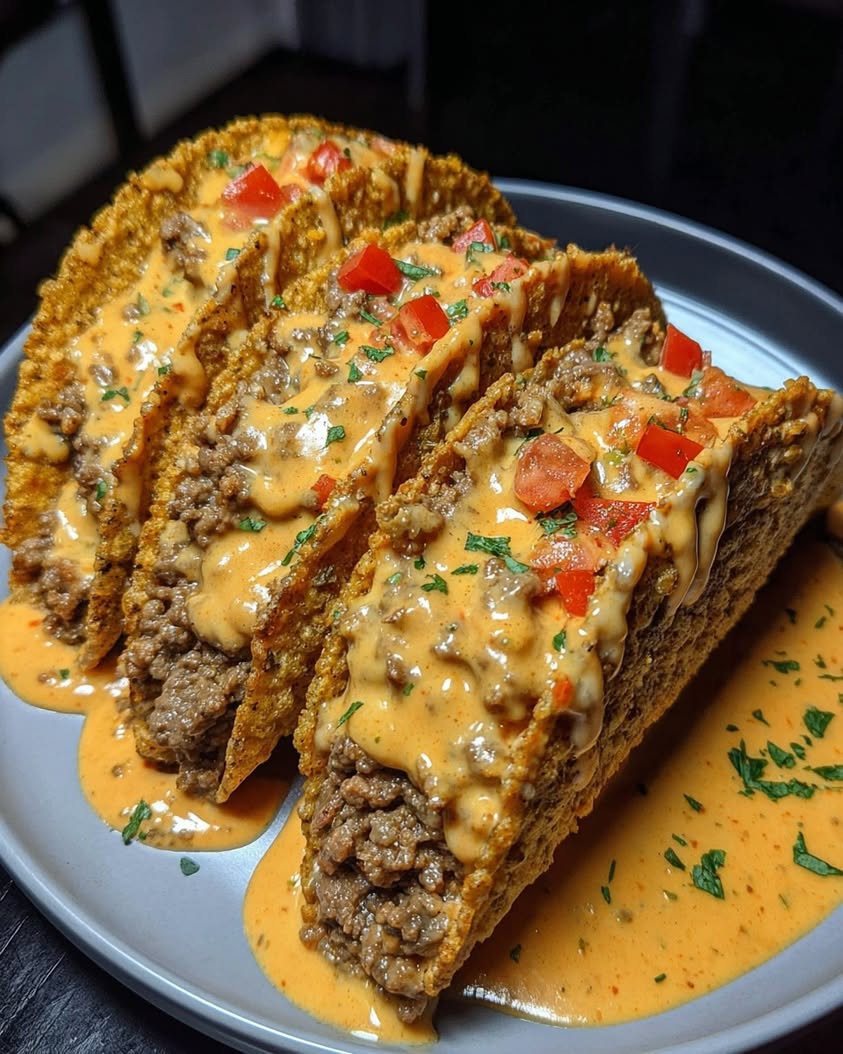 Cheesy Rotel Beef Tacos