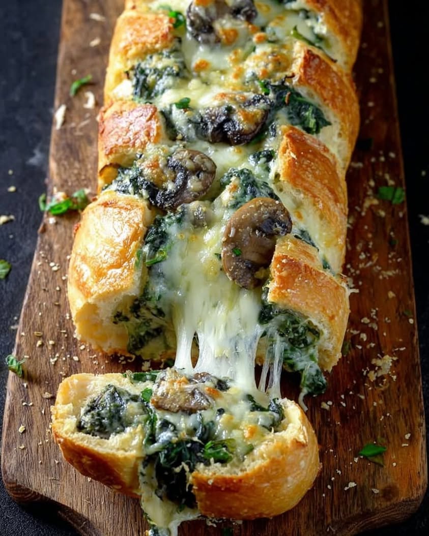 Cheesy Spinach Artichoke Mushroom Stuffed Baguette 2