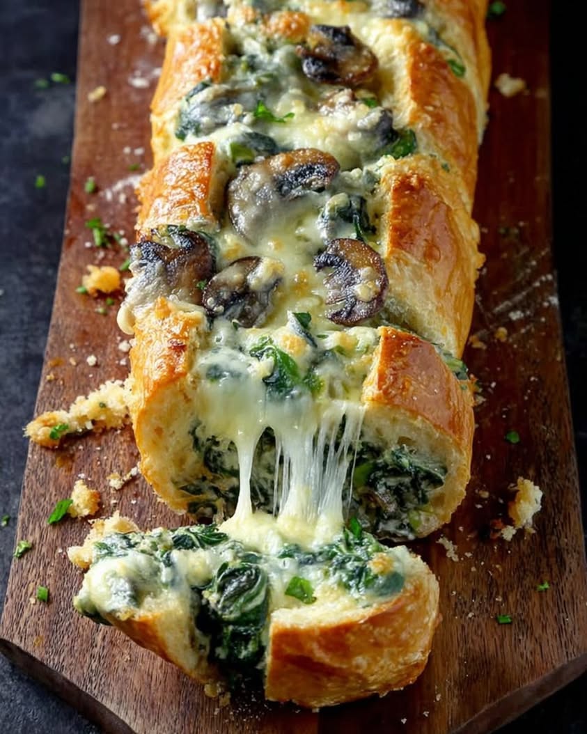 The Ultimate Cheesy Spinach Artichoke & Mushroom Stuffed Baguette Recipe