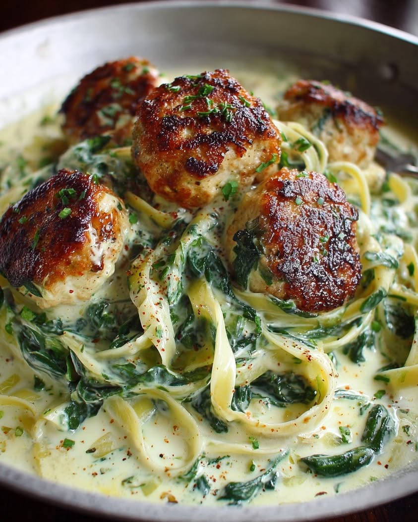 Chicken Ricotta Meatballs with Spinach Alfredo Sauce 1