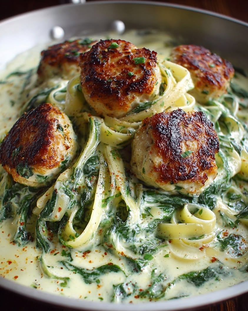 Chicken Ricotta Meatballs with Spinach Alfredo Sauce 2
