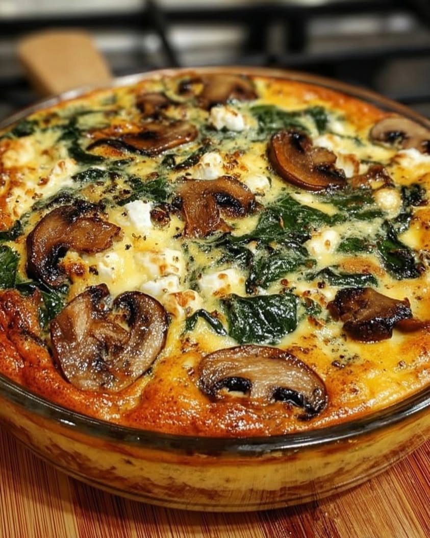 Classic Spinach Feta Crustless Mushroom Quiche