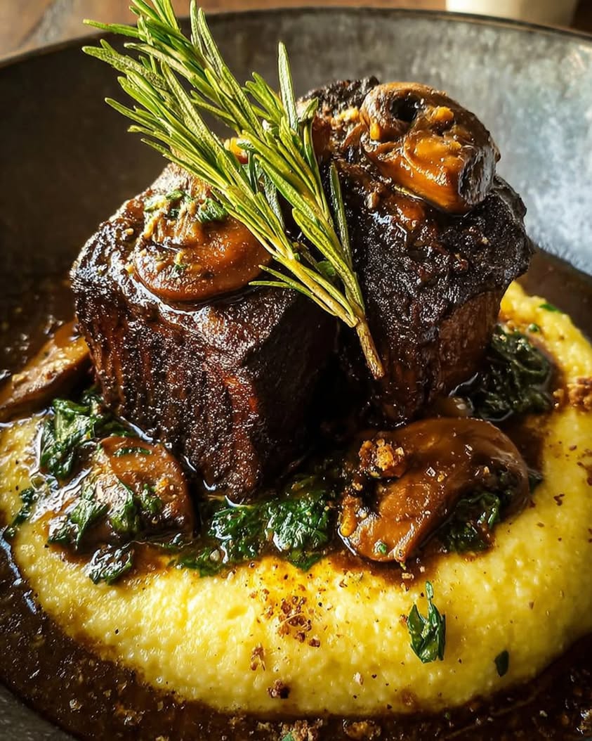 Coffee Braised Beef Short Ribs with Creamy Mushroom Gravy