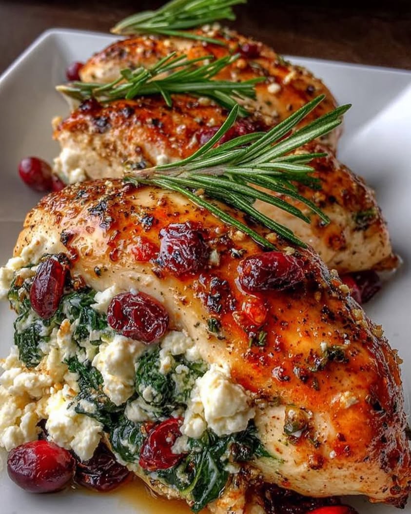Juicy Cranberry Spinach Stuffed Chicken Breasts with Goat Cheese