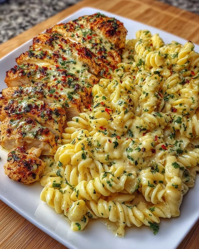 Creamy Garlic Parmesan Chicken with Cheesy Twisted Pasta Recipe You’ll Love