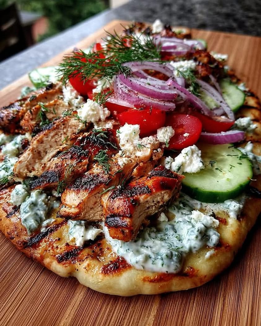 The Ultimate Creamy Greek Chicken Flatbread with Tzatziki Recipe