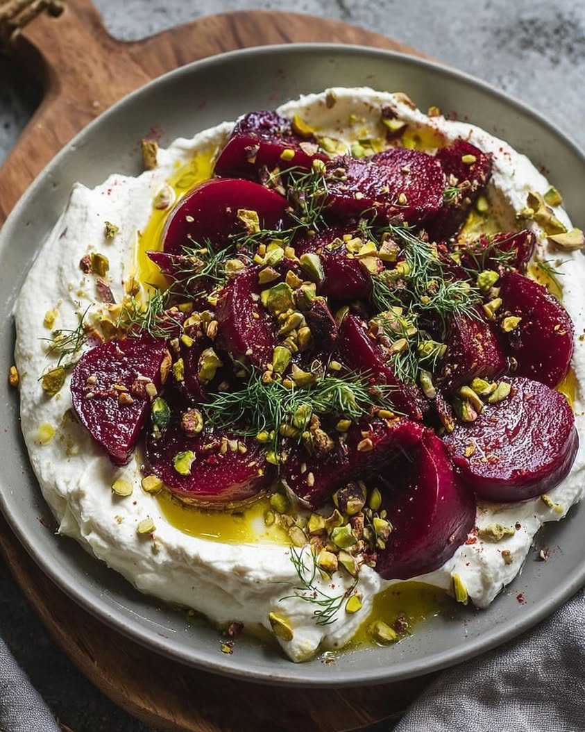 Creamy Whipped Feta with Marinated Beets Pistachio Crunch 1