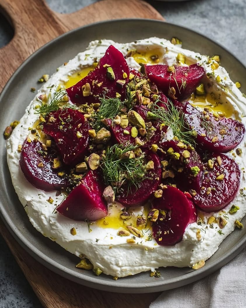 Creamy Whipped Feta with Marinated Beets Pistachio Crunch 3