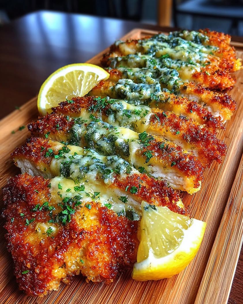 Crispy Baked Hot Honey Lemon Feta Chicken Cutlets with Herb Crust