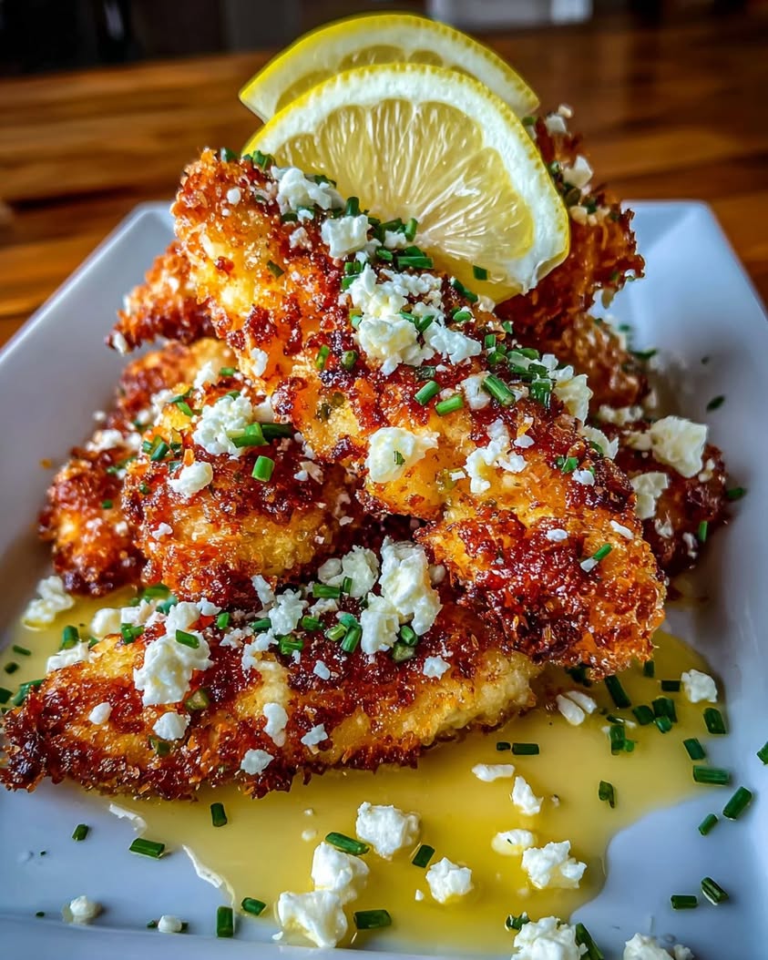 Crispy Hot Honey Lemon Feta Chicken Tenders 1