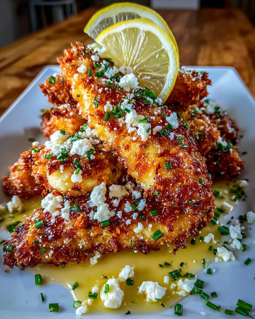 Crispy Hot Honey Lemon Feta Chicken Tenders