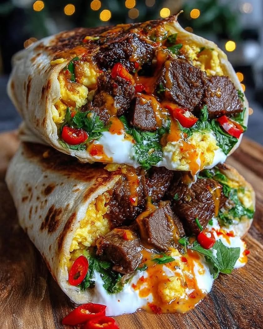 Crispy Mediterranean Beef Flatbread Wrap with Burrata Cream Chili Honey