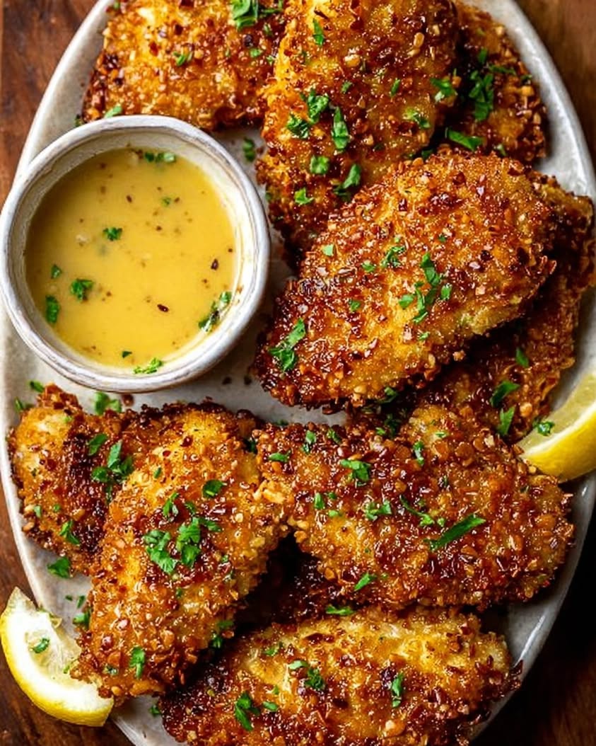 Crispy Pretzel Crusted Chicken with Honey Mustard Sauce